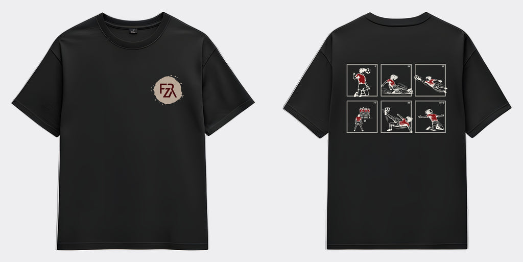 FRZA Actions Tee — Black flat sheet